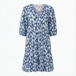 NIC+ZOE Hazy Blues Elbow Sleeve Cotton Dress Casual Chic Midi Dress